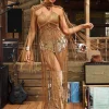 Brinzo Fringe Cover Up Dress In Khaki