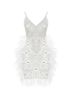 Bronte Pearl Sequin Feather Mini Dress