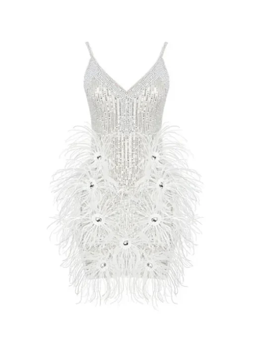 Bronte Pearl Sequin Feather Mini Dress