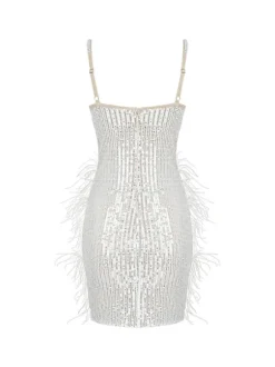 Bronte Pearl Sequin Feather Mini Dress