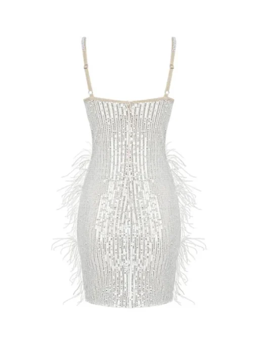Bronte Pearl Sequin Feather Mini Dress