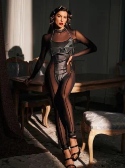 Bruna Long Sleeve Mesh Jumpsuit