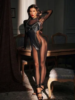 Bruna Long Sleeve Mesh Jumpsuit