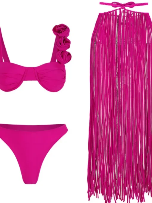 Bryslen Fringe Bikini Three Piece Set