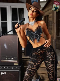Bryxar Halterneck Lace Up Butterfly Top
