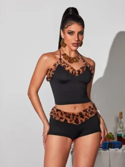 Buddie Halterneck Leopard Pants Set