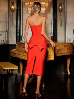 Cactus Bow Cutout Bandage Midi Dress