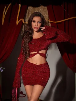 Calea Cutout Twisted Sequin Dress