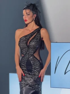 Calina One Shoulder Sequin Maxi Satin Dress