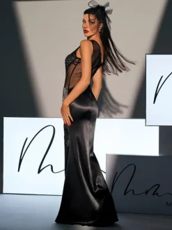 Calina One Shoulder Sequin Maxi Satin Dress