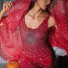 Calyx Cobweb Sequin Veil In Red