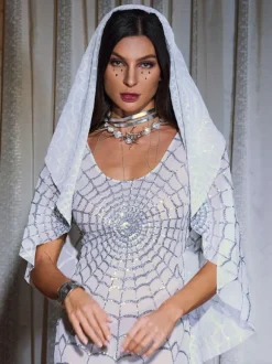 Calyx Cobweb Sequin Veil In White