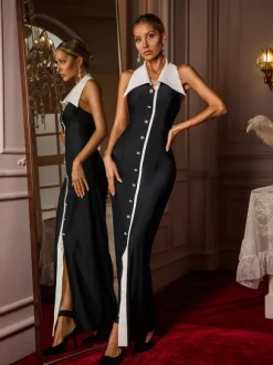 Cambrie Folded Collar Button Maxi Dress