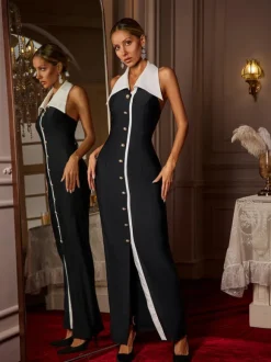 Cambrie Folded Collar Button Maxi Dress