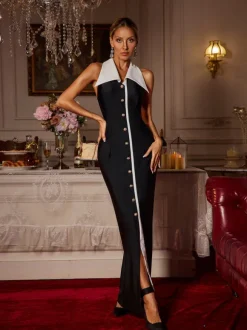 Cambrie Folded Collar Button Maxi Dress