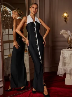 Cambrie Folded Collar Button Maxi Dress