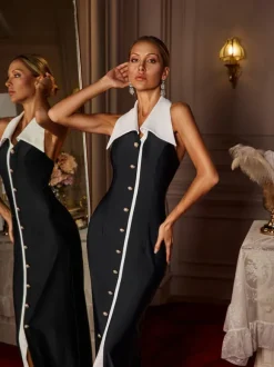Cambrie Folded Collar Button Maxi Dress