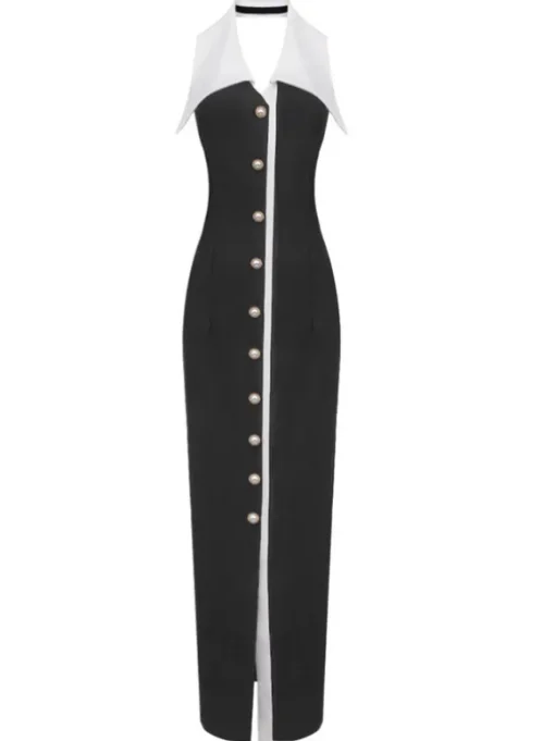 Cambrie Folded Collar Button Maxi Dress