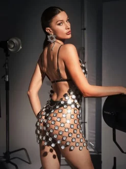 Cameron Low Back Rhinestone Body Chain Dress
