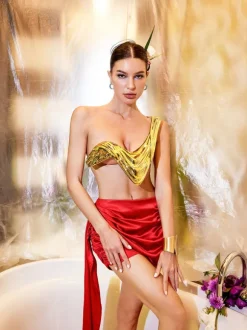 Capri Ruched Draped Satin Skirt