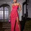 Carew Strapless Ruched Dress In Hot Pink