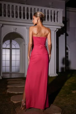 Carew Strapless Ruched Dress In Hot Pink