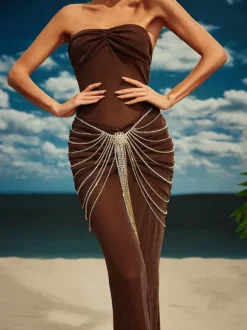 Carrick Crystal Body Chain Skirt In Gold