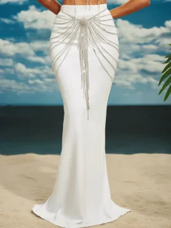 Carrick Crystal Body Chain Skirt In Silver