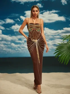 Carrick Crystal Body Chain Skirt In Gold
