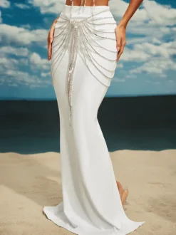 Carrick Crystal Body Chain Skirt In Silver