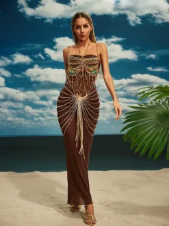 Carrick Crystal Body Chain Skirt In Gold