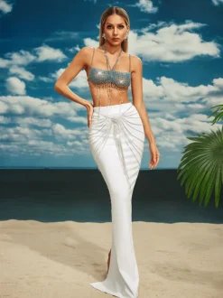 Carrick Crystal Body Chain Skirt In Silver