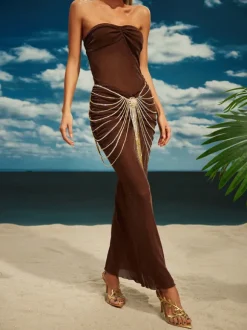 Carrick Crystal Body Chain Skirt In Gold