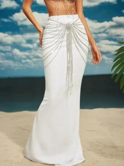 Carrick Crystal Body Chain Skirt In Silver