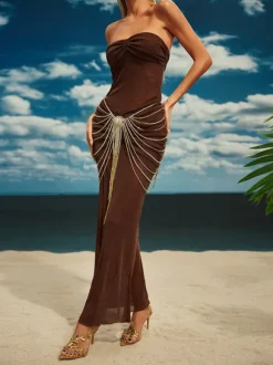 Carrick Crystal Body Chain Skirt In Gold