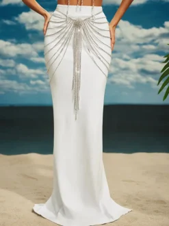 Carrick Crystal Body Chain Skirt In Silver