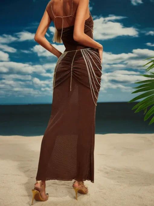 Carrick Crystal Body Chain Skirt In Gold