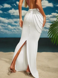 Carrick Crystal Body Chain Skirt In Silver