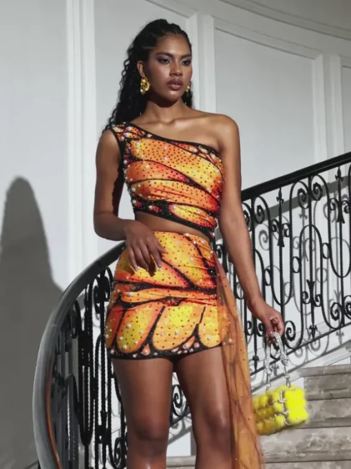 Carrolyn Butterfly Embellished Skirt Set