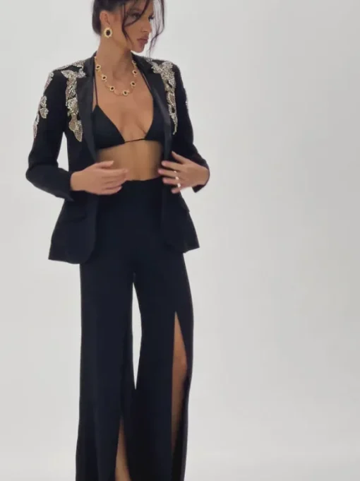 Cathia Rhinestone Split Blazer Set