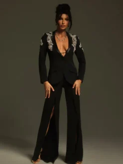 Cathia Rhinestone Split Blazer Set