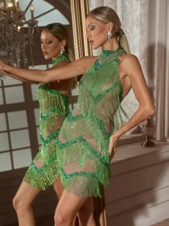 Cathie Rhinestone Fringe Mini Dress