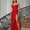 Cerci Strapless Rhinestone Sequin Split Maxi Dress