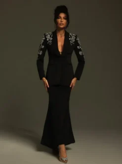 Charelle Long Sleeve Rhinestone Blazer Set