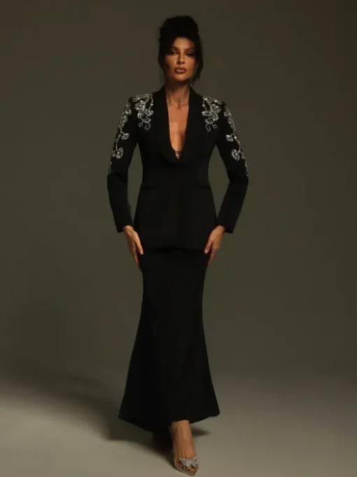 Charelle Long Sleeve Rhinestone Blazer Set