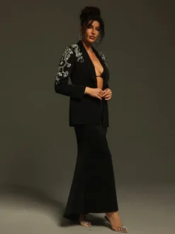 Charelle Long Sleeve Rhinestone Blazer Set
