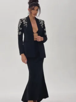 Charelle Long Sleeve Rhinestone Blazer Set