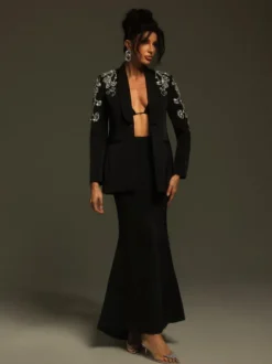 Charelle Long Sleeve Rhinestone Blazer Set