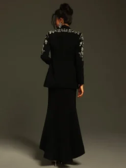 Charelle Long Sleeve Rhinestone Blazer Set