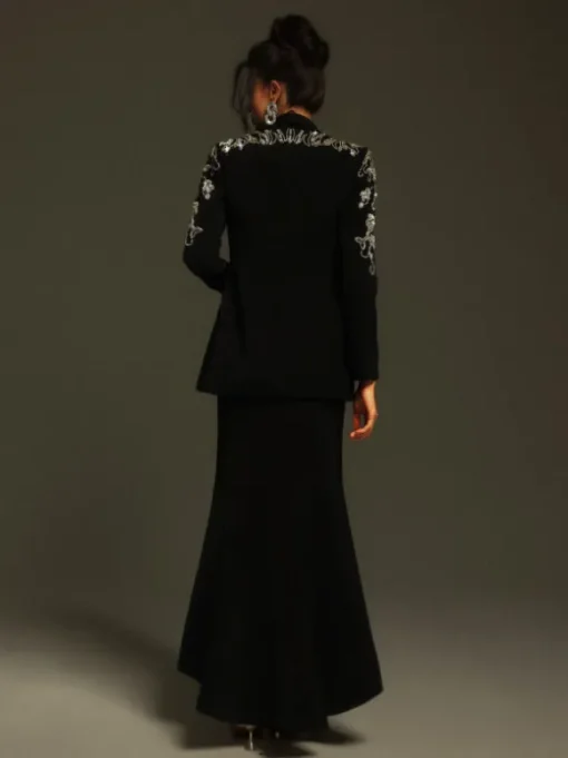Charelle Long Sleeve Rhinestone Blazer Set